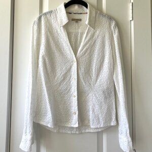 Burberry White Eyelet V-Neck Blouse